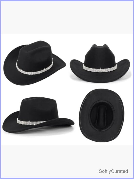 Vintage Roll Up Western Cowboy Hat with Rhinestone Band